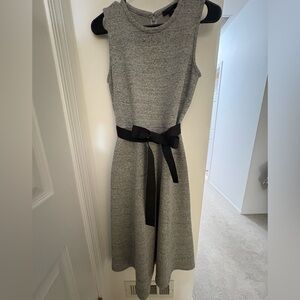J. Crew Heather Gray Midi Dress with Black Sash